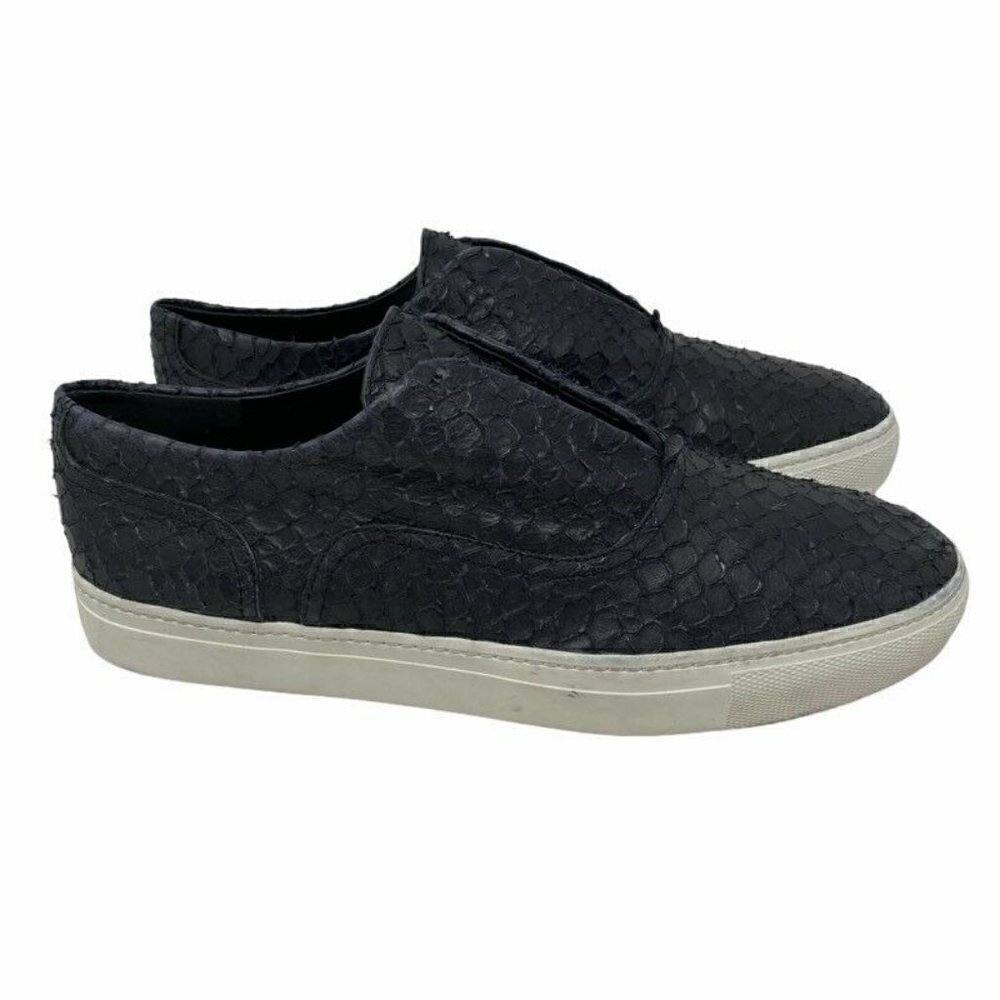 Vince Womens Slip On Sneaker Shoes Black White Snakeskin Leather Low Top 9
